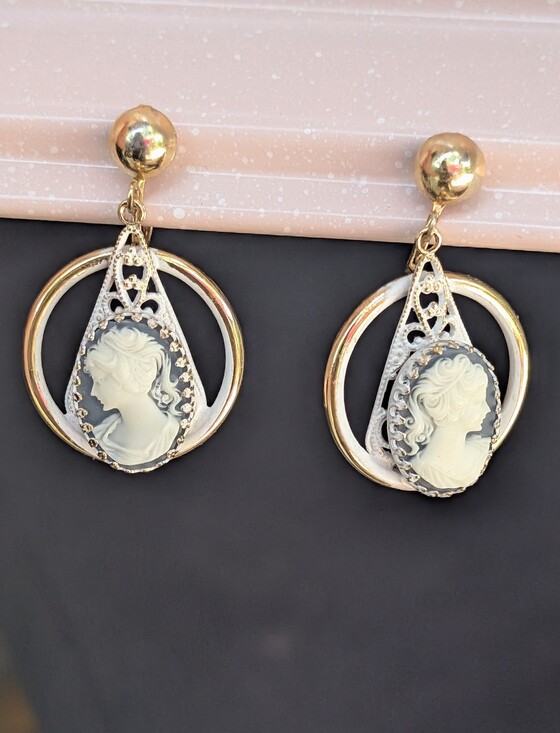 Source Unknown Jewelry - Vintage Cameo Earrings Dangle Clip On Earrings Art Deco